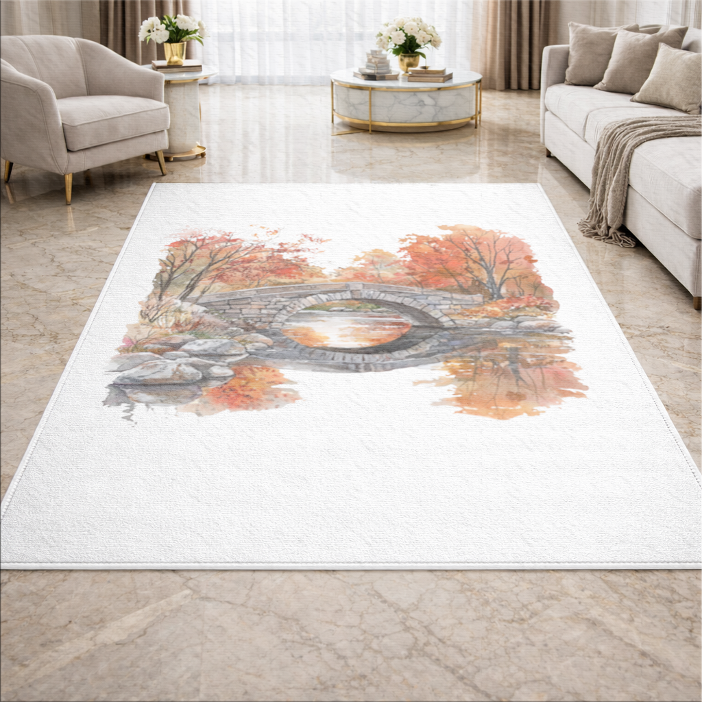 Autumn Stone Arch Bridge Over River Living room carpet