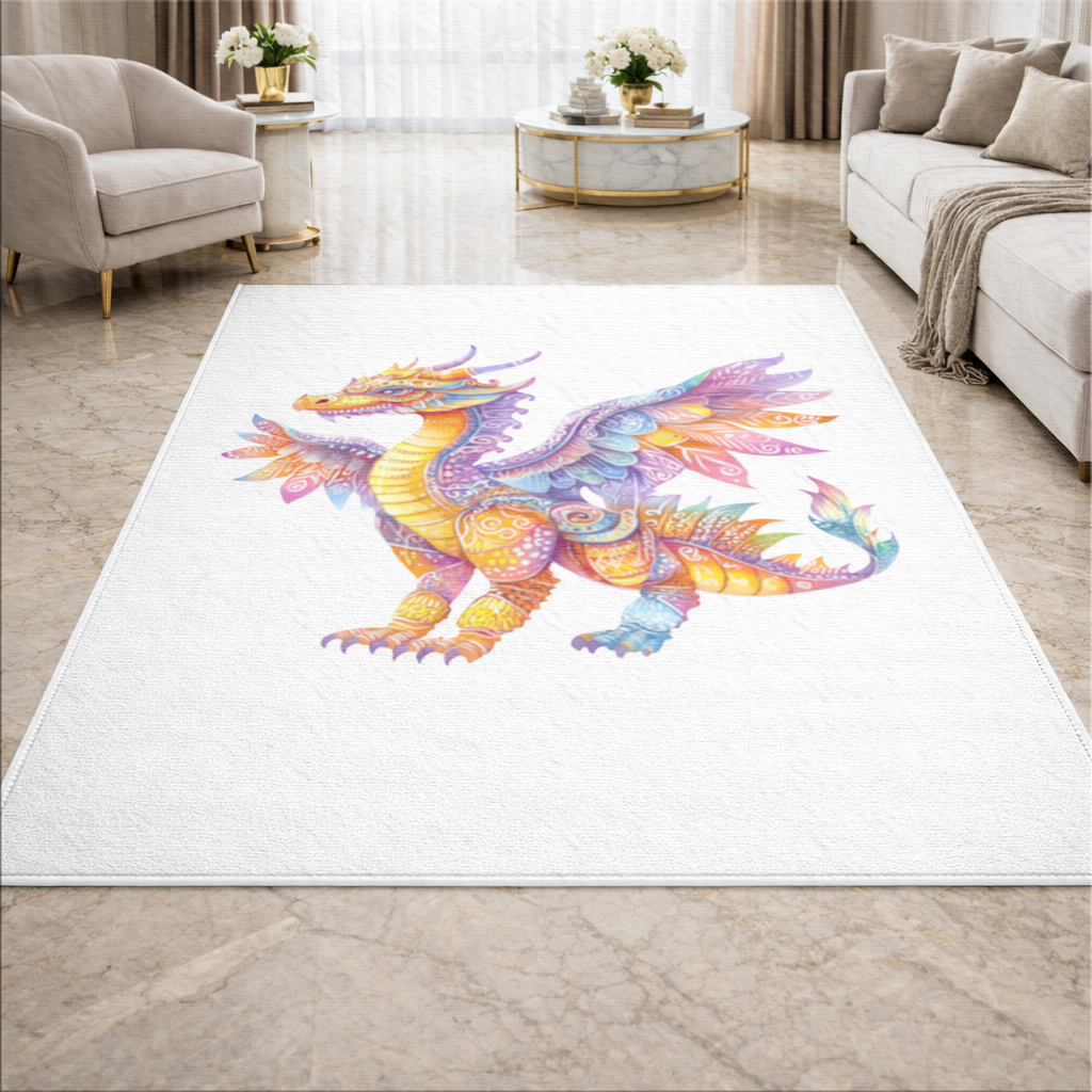 Vibrant Rainbow Mythical Dragon Living room carpet