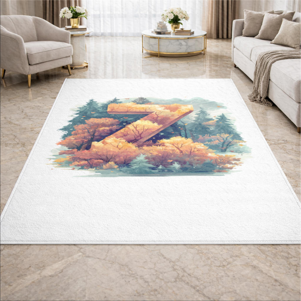 Sonbahar Yapraklı Orman Z Harfi Salon Halısı