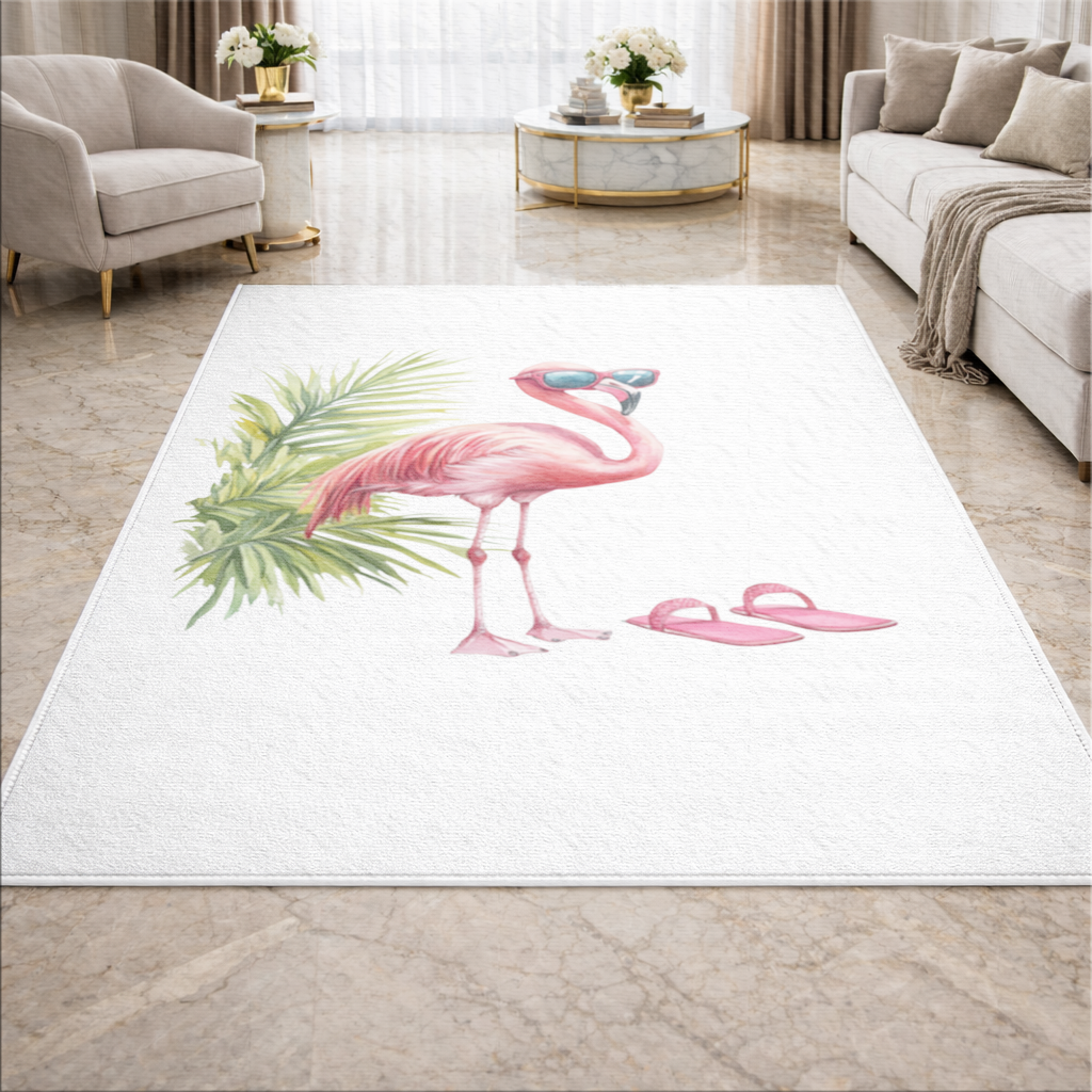 Güneş Gözlüklü Pembe Flamingo Salon Halısı
