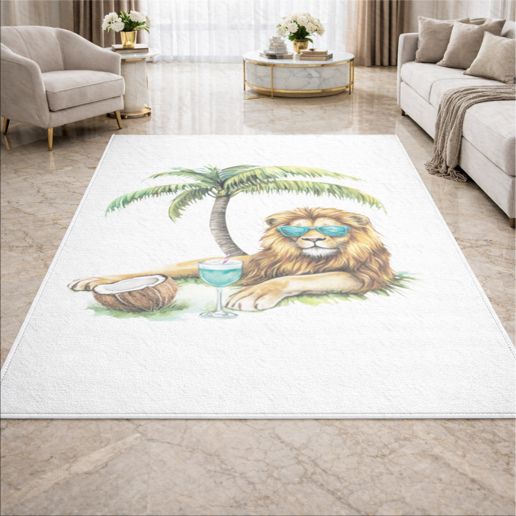 Yaz Tatili Yapan Gözlüklü Aslan Salon Halısı