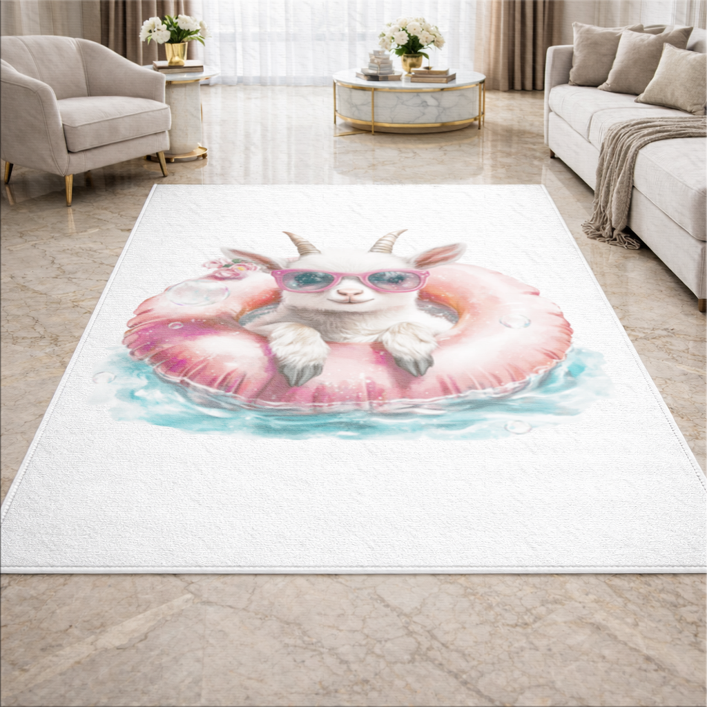 Baby Goat in Pink Pool Ring Living room carpet