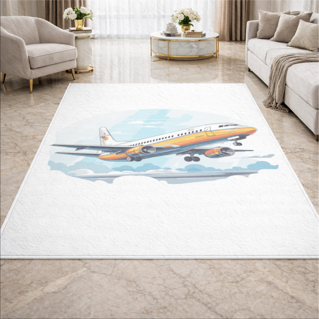 Nostaljik Turuncu Yolcu Uçağı Salon Halısı