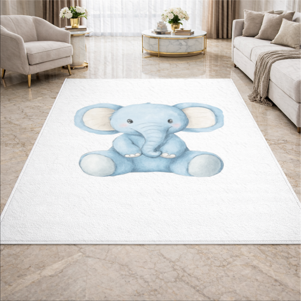 Mavi Suluboya Bebek Fil Salon Halısı