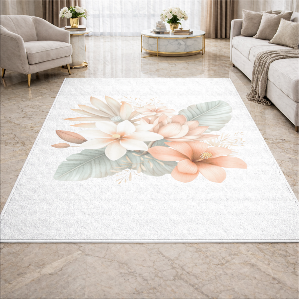 Soft Peach Tropical Floral Bouquet Living room carpet