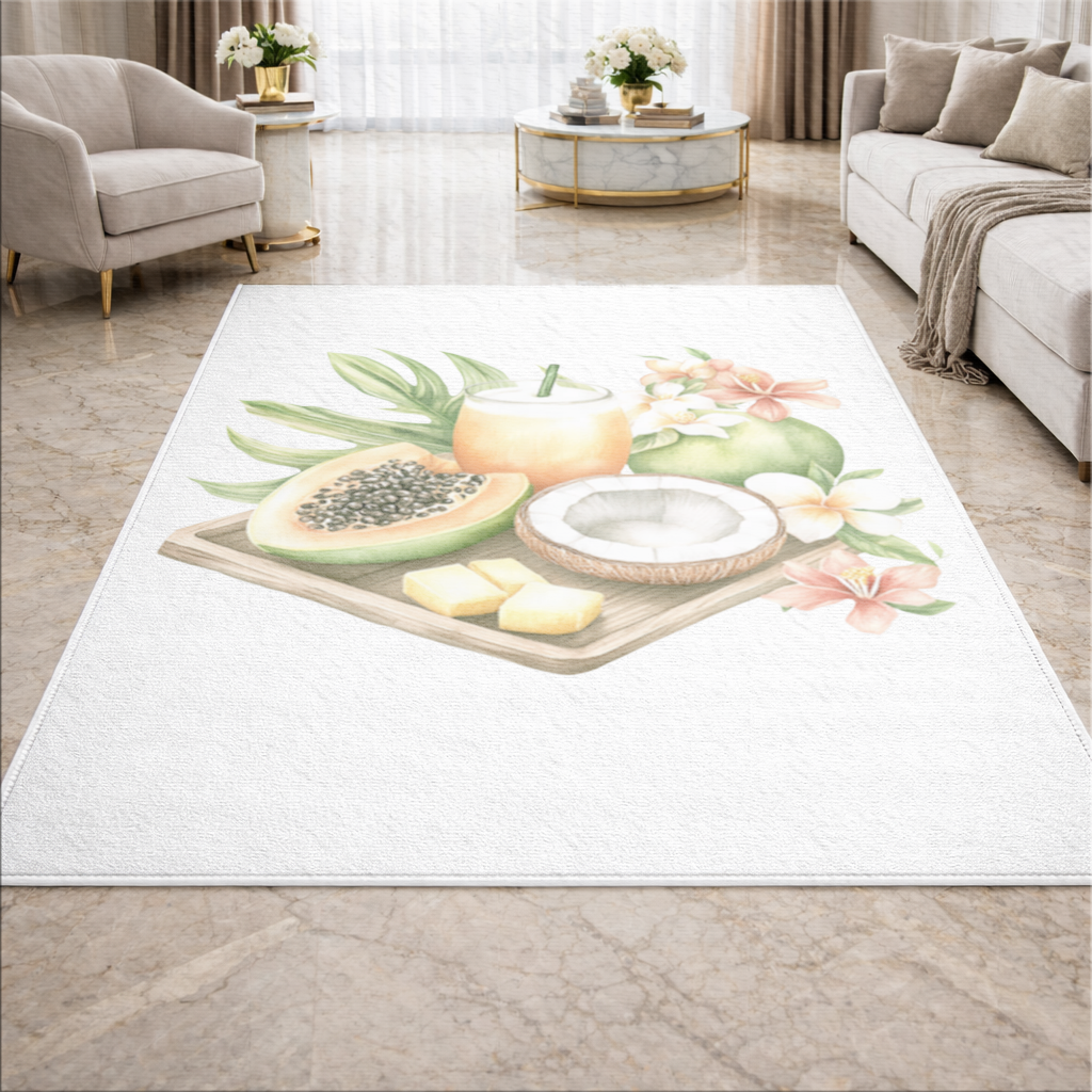 Tropikal Papaya ve Hindistan Cevizi Salon Halısı