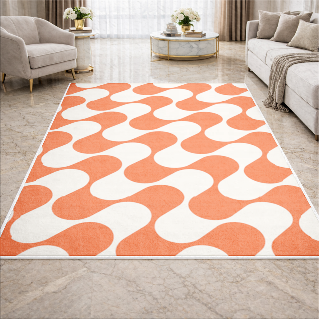 Retro 70s Orange Cream Groovy Curves Living room carpet