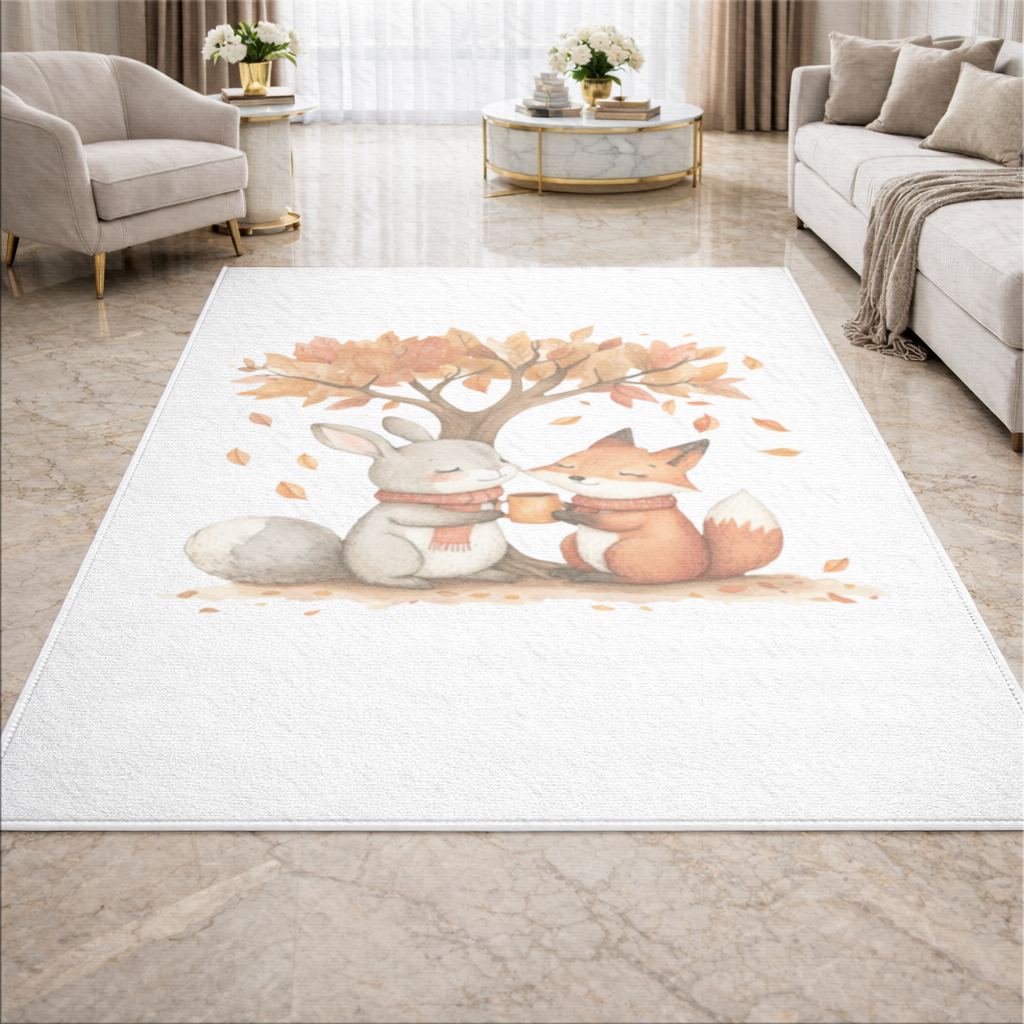 Cozy Autumn Fox and Rabbit Living room carpet