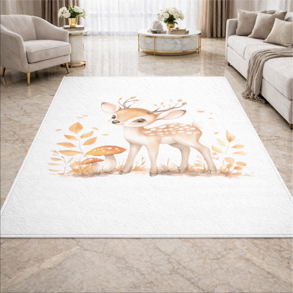 Whimsical Autumn Woodland Fawn Living room carpet