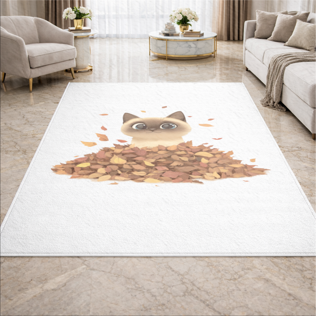 Siamese Cat in Autumn Leaf Pile Living room carpet