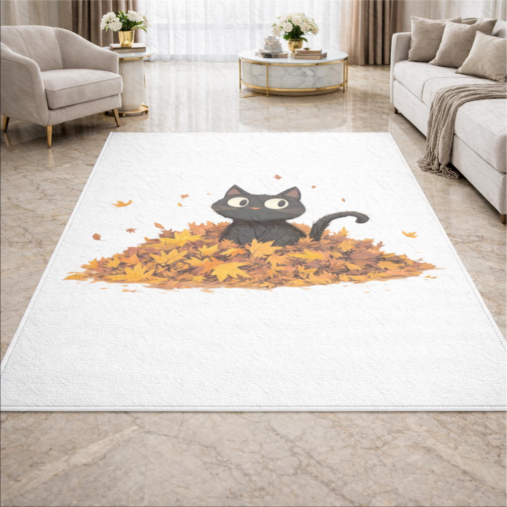 Cute Black Cat in Autumn Leaves 