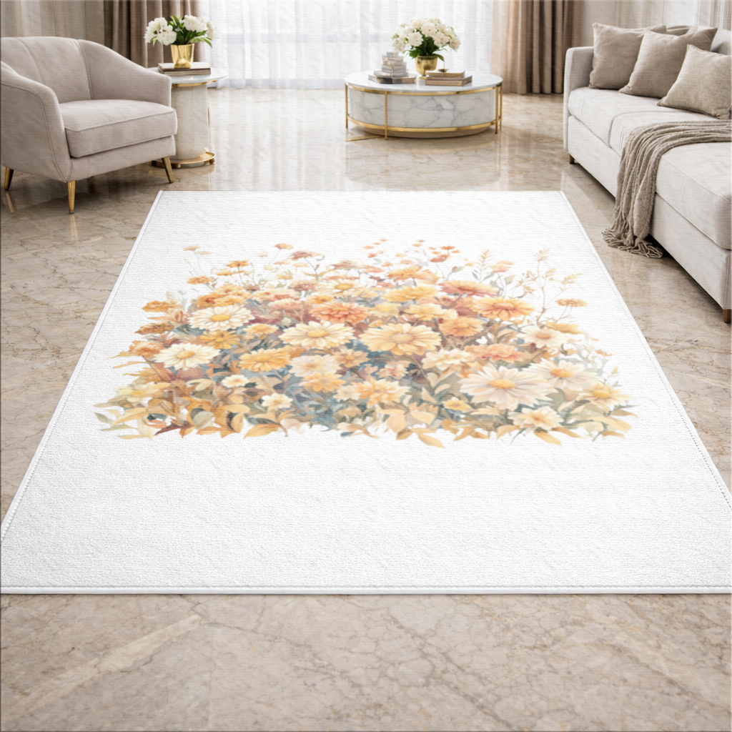 Watercolor Orange Wildflowers Living room carpet
