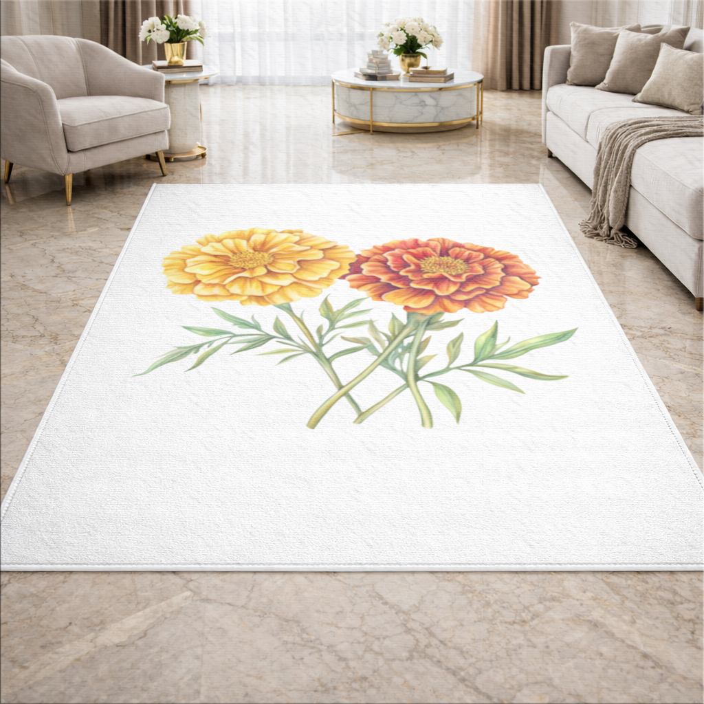 Botanical Yellow Orange Marigold Living room carpet