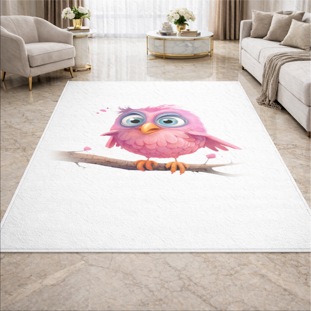 Kocaman Gözlü Sevimli Pembe Kuş Salon Halısı