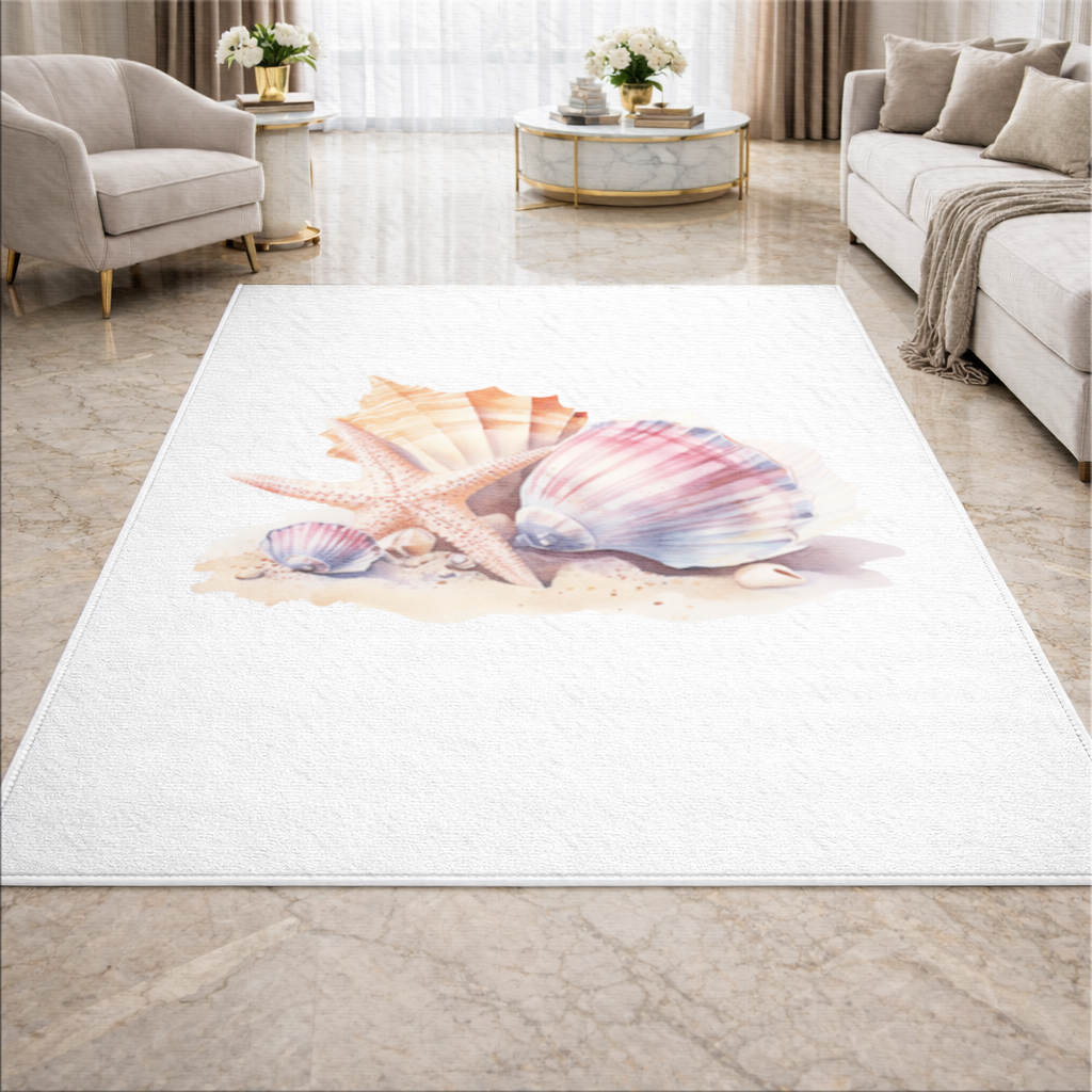 Watercolor Coastal Seashells Living room carpet