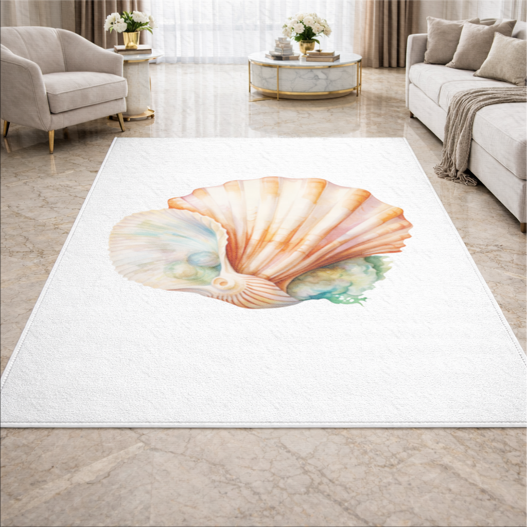 Iridescent Pearls in Orange Scallop Seashell Living room carpet