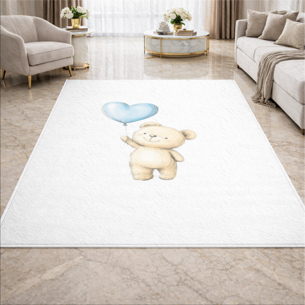 Cute Teddy Bear with Blue Heart Balloon Living room carpet