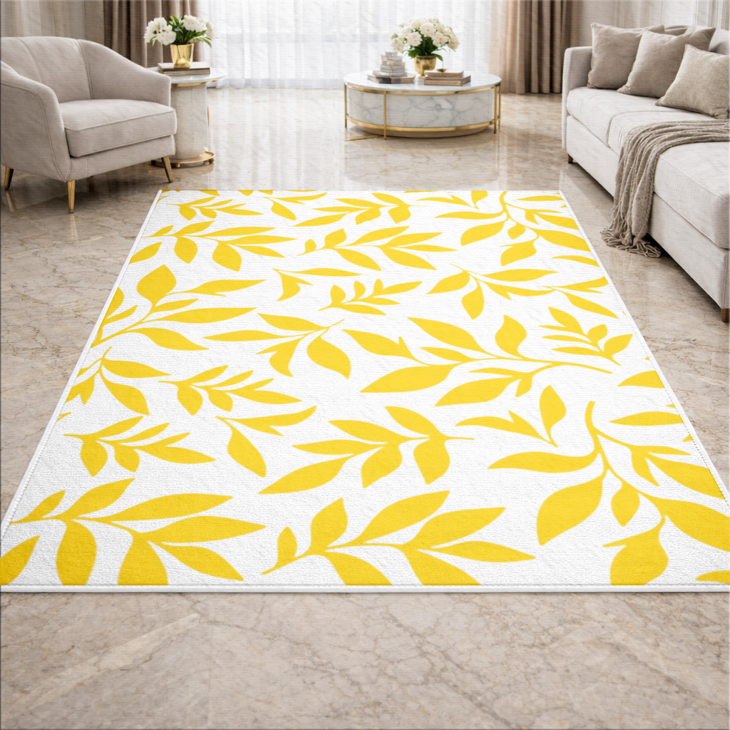 Mustard Yellow Botanical Leaves Living room carpet