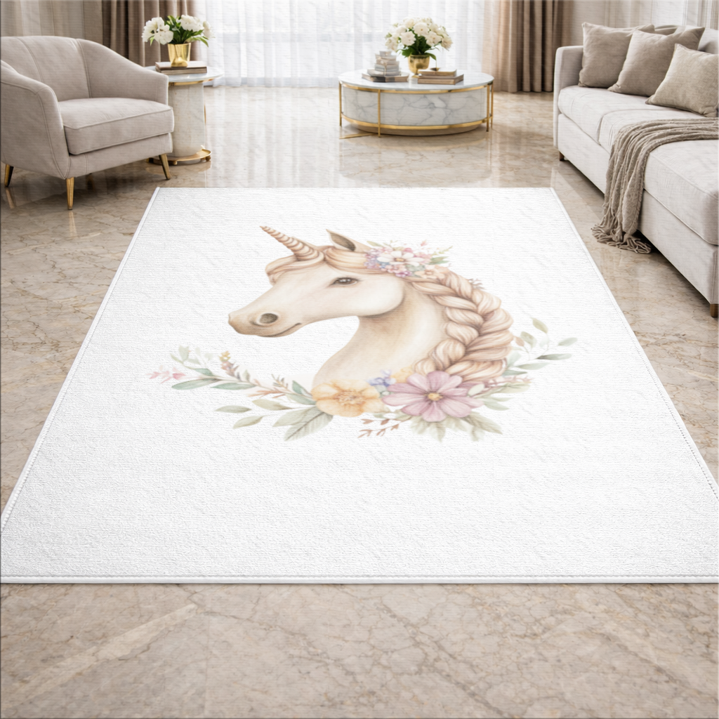 Cottagecore Floral Unicorn Living room carpet