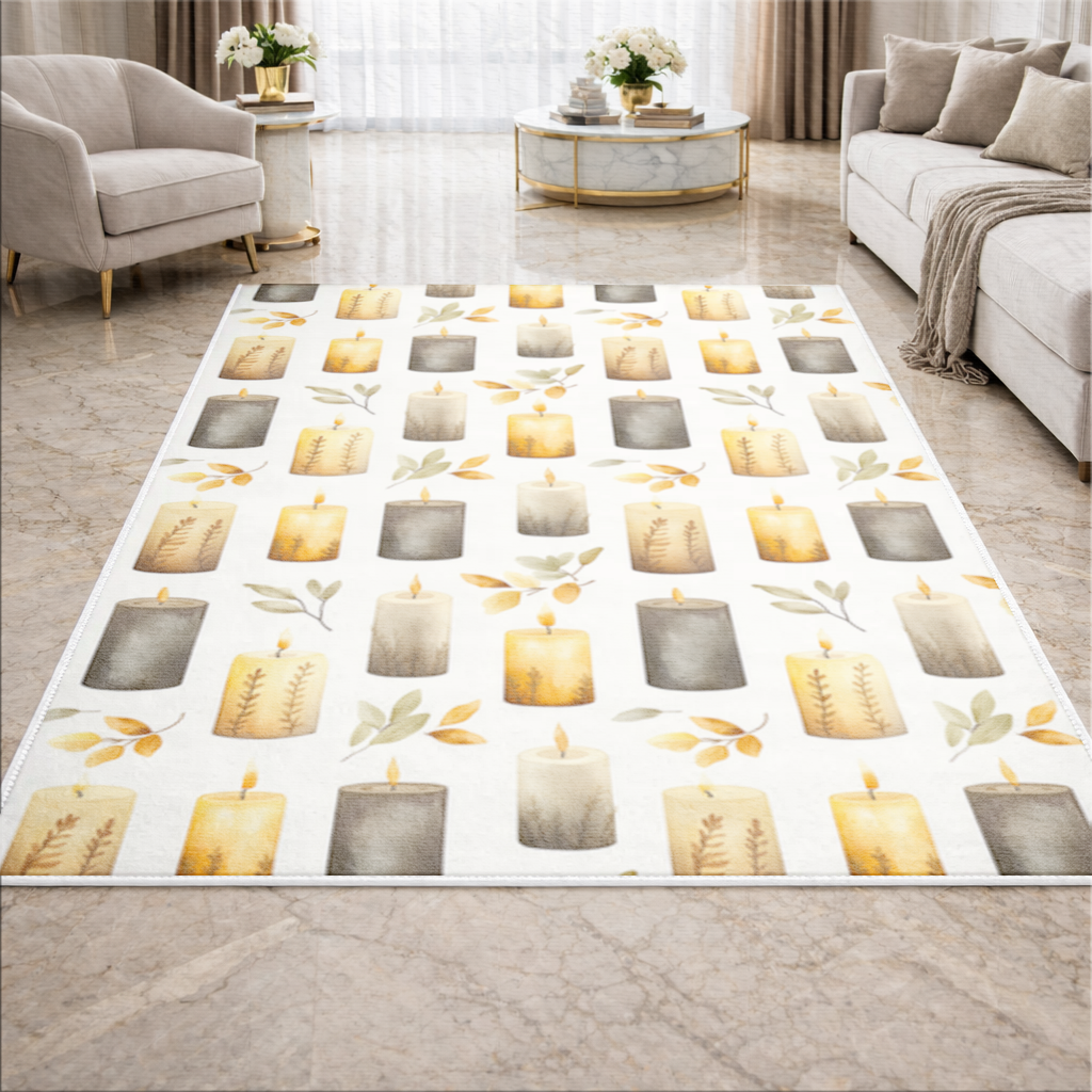 Warm Neutral Autumn Candles and Leaves Living room carpet
