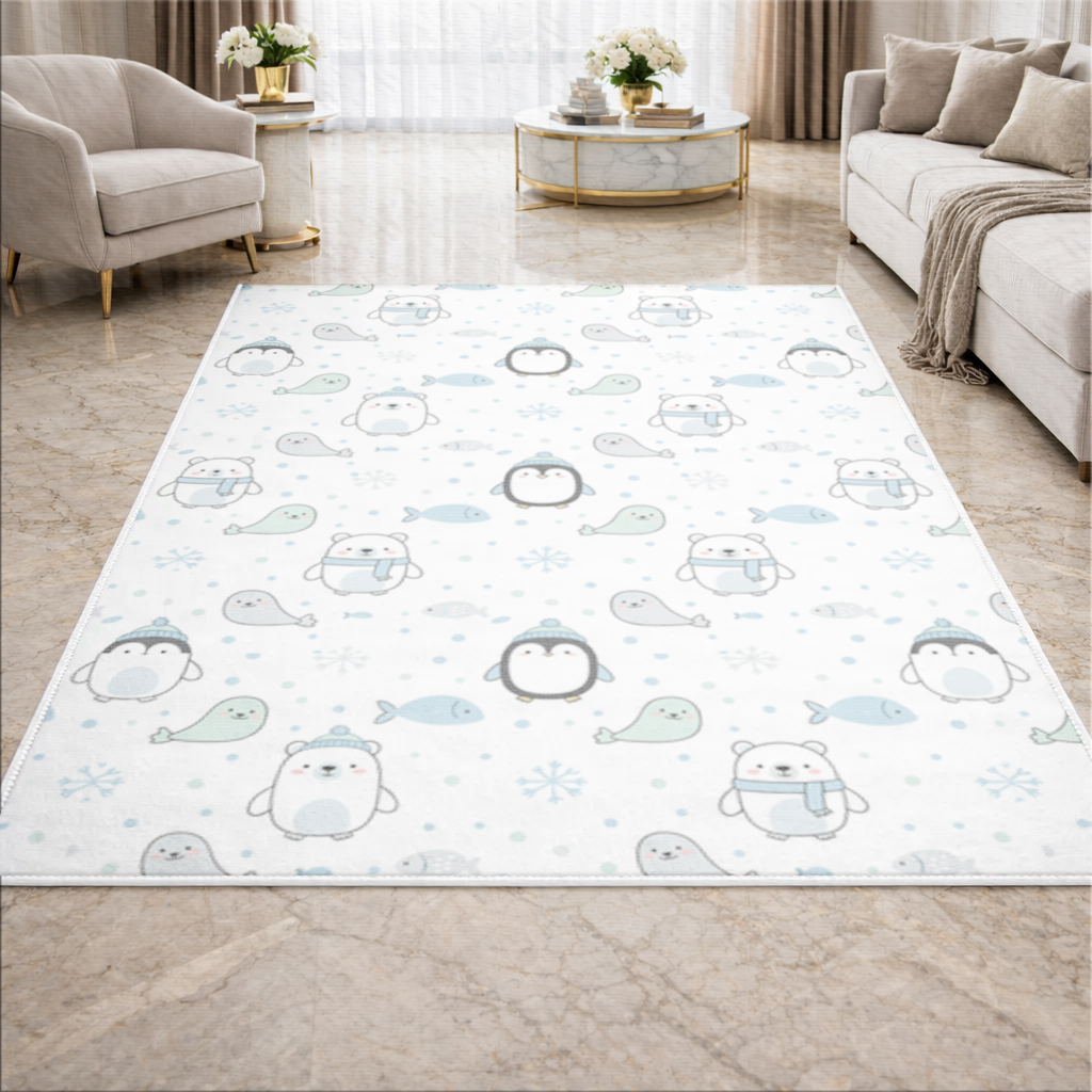 Cute Arctic Animals Winter Pattern Living room carpet