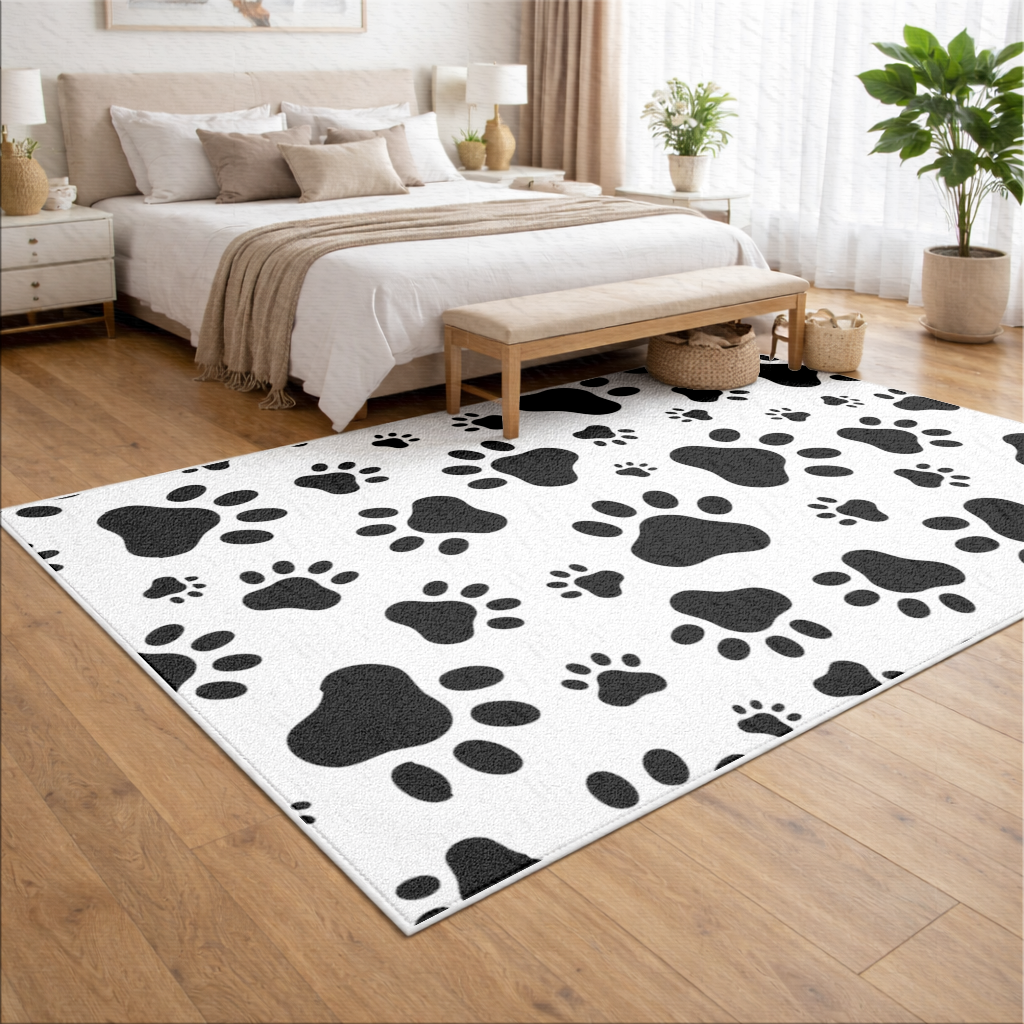 Black and White Paw Pattern Design Living room carpet