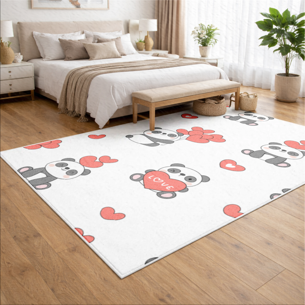 Cute Panda Valentines Day Love Heart Pattern Design Living room carpet