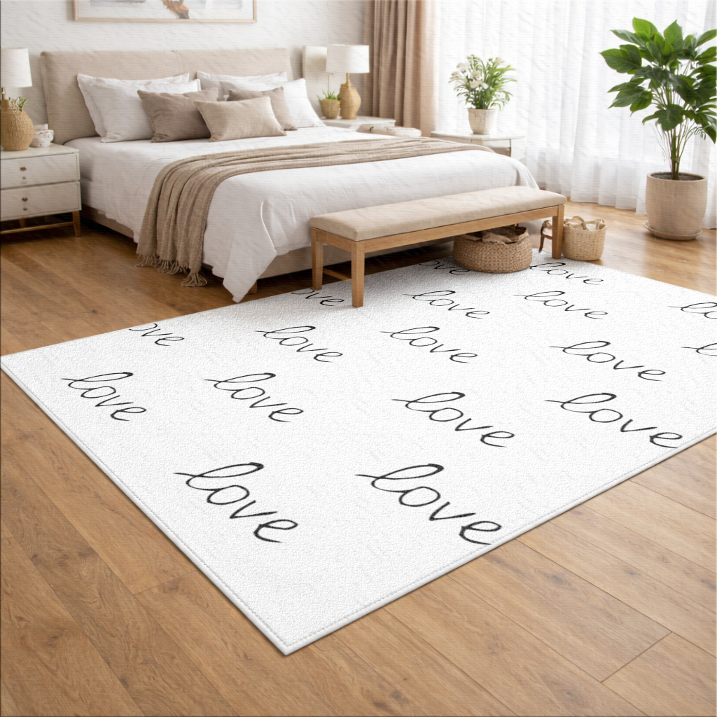 Minimal Black and White Love Text Pattern Design Living room carpet