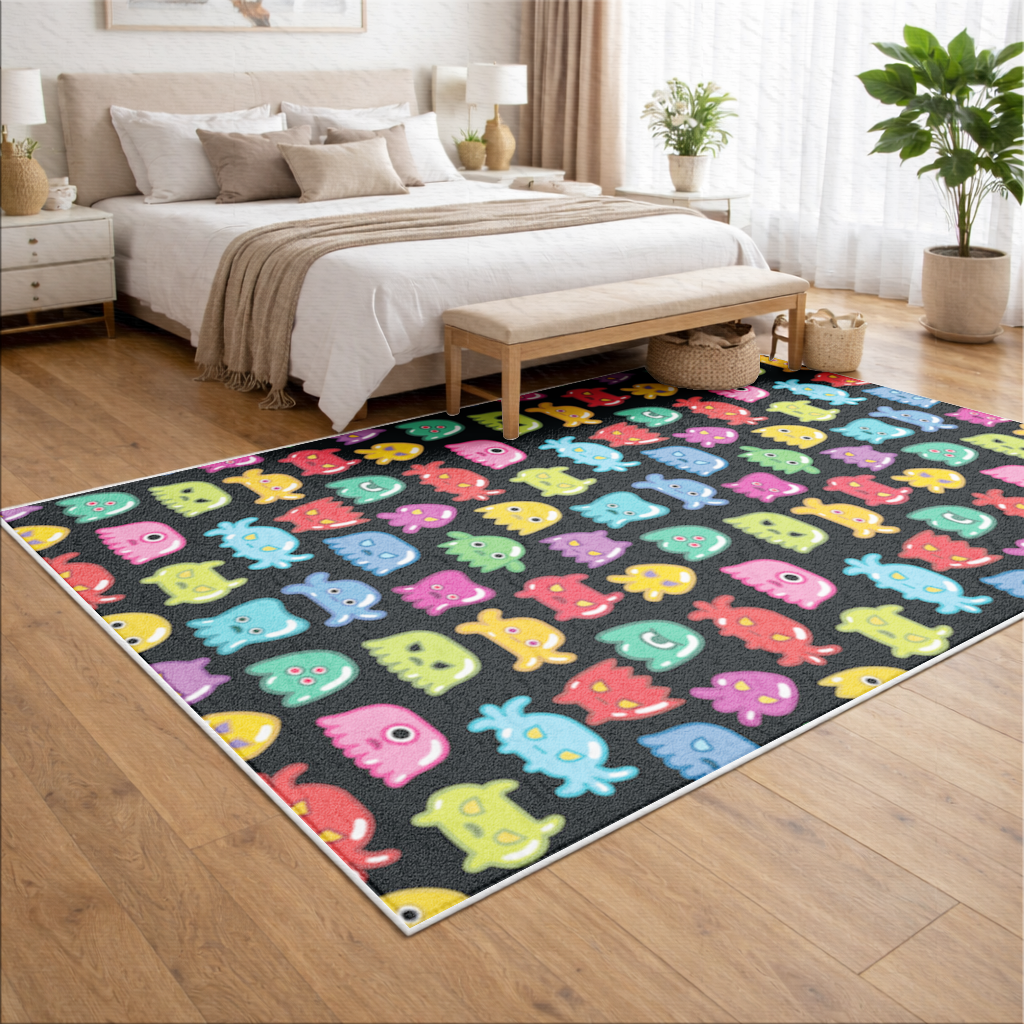 Renkli Sevimli Canavarlar Dikişsiz Desen Salon Halısı