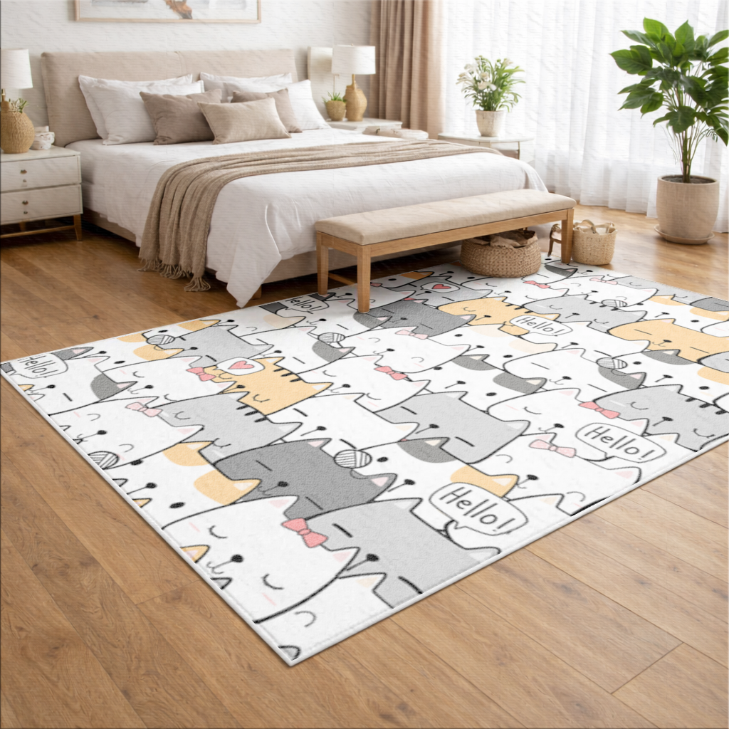 Cute Cartoon Cats Pattern with Speech Bubbles Living room carpet
