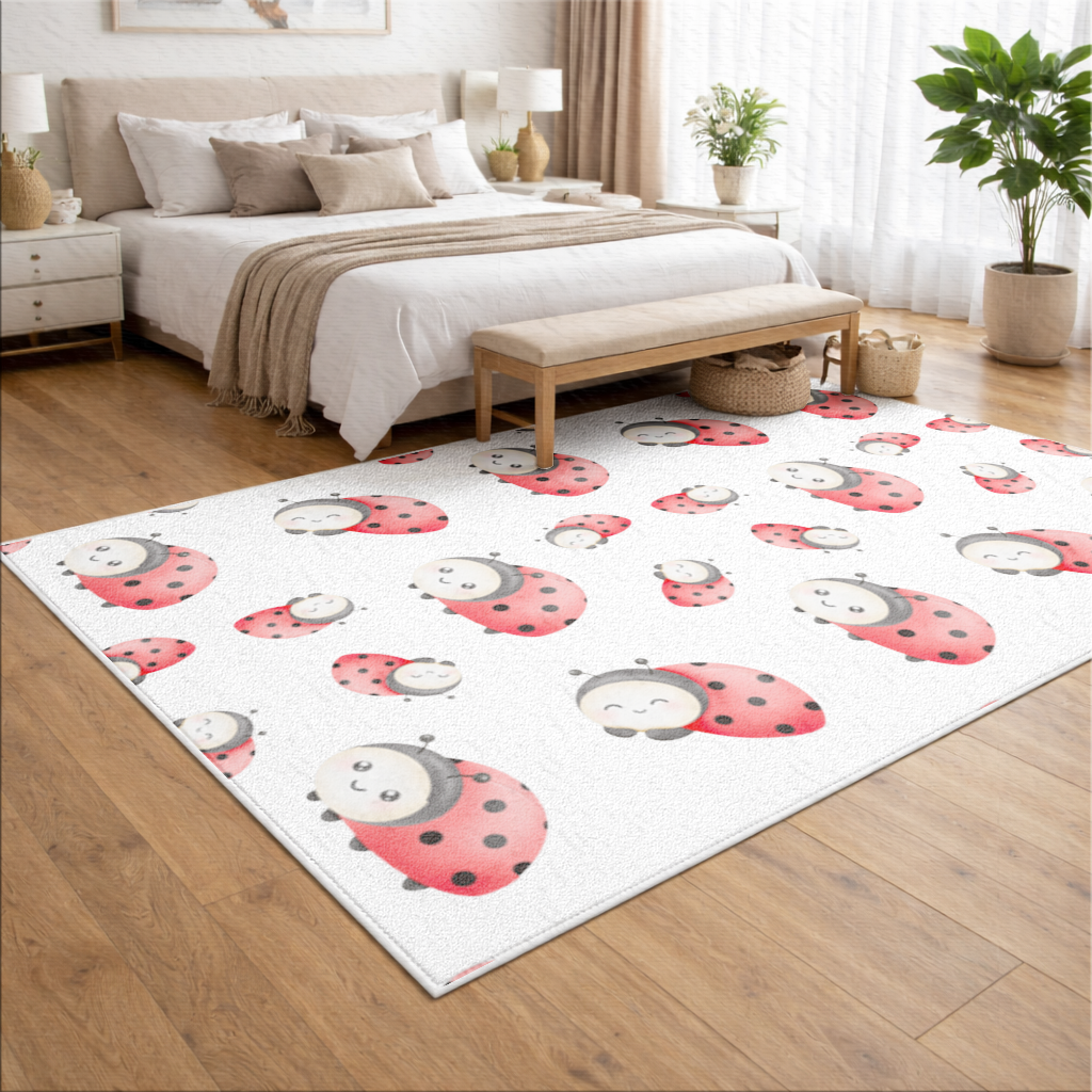 Sevimli Uğur Böceği Deseni Kawaii Salon Halısı