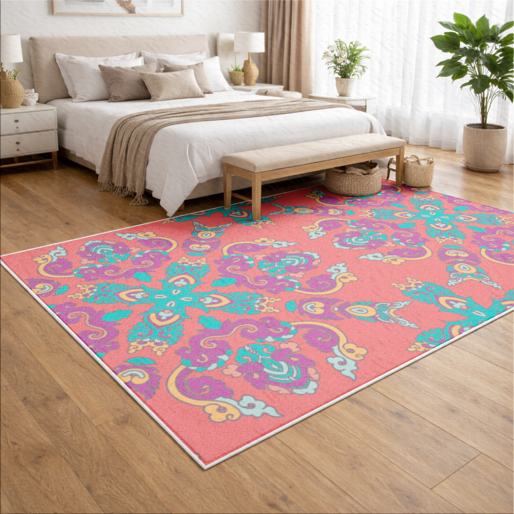 Vibrant Red Oriental Mandala Pattern Living room carpet