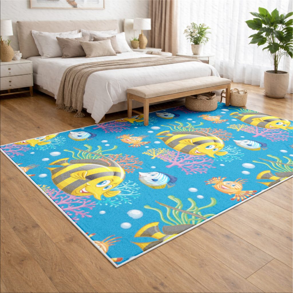 Colorful Tropical Fish and Coral Reef Pattern Living room carpet