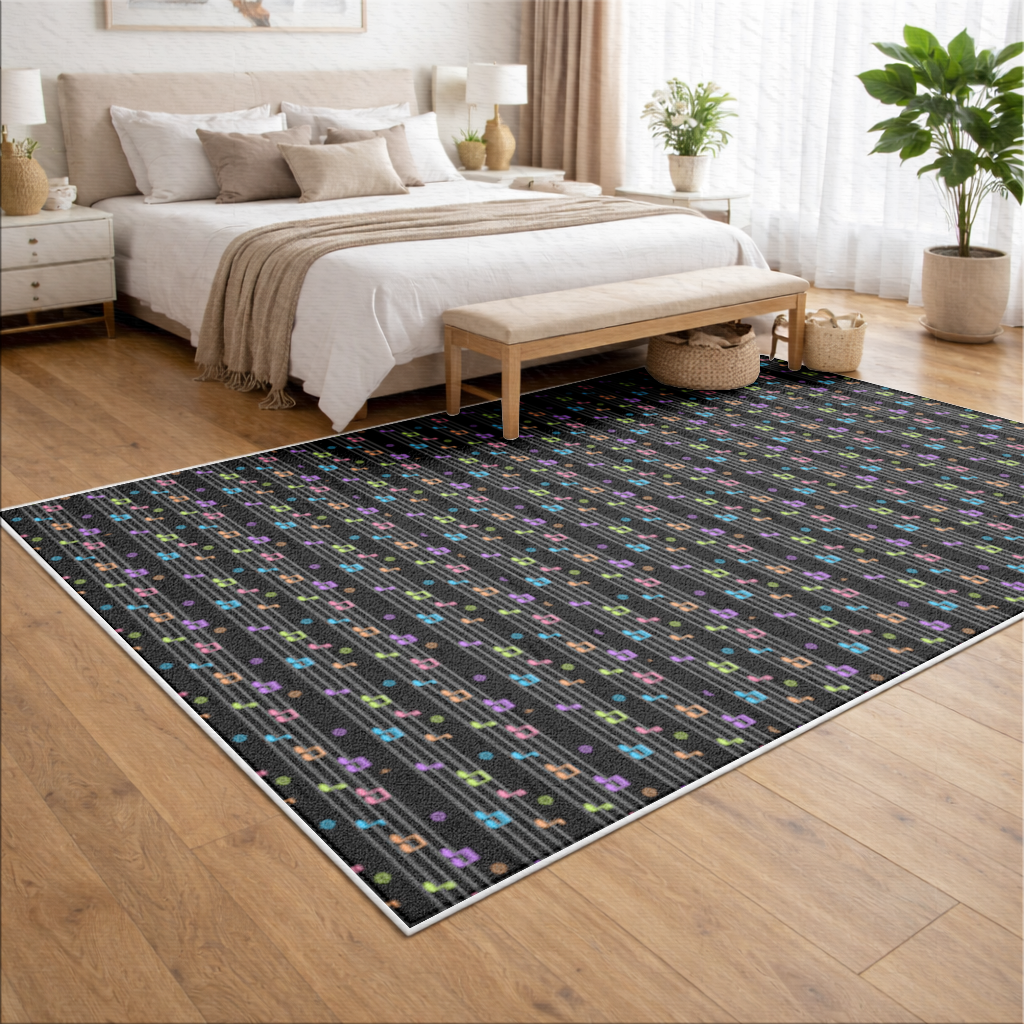 Vibrant Neon Music Notes and Rhythm Seamless Pattern Living room carpet