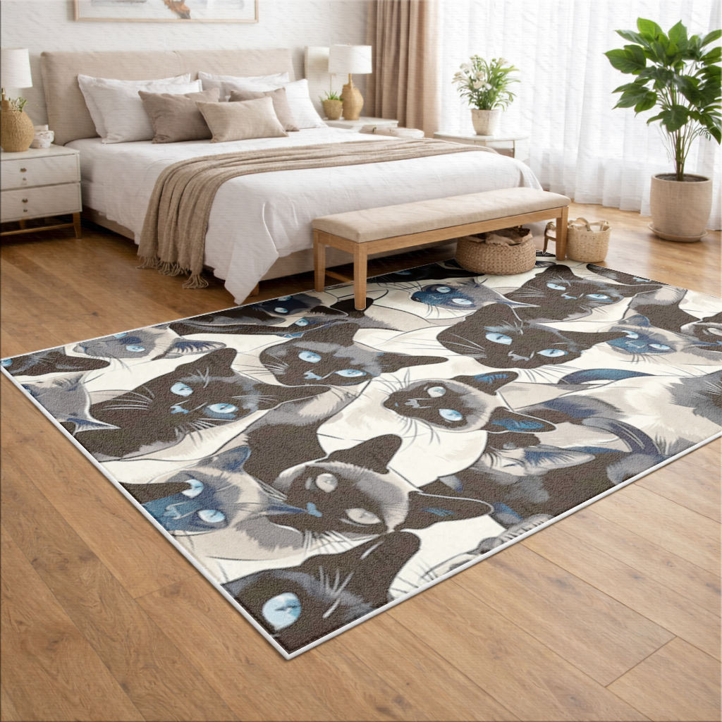 Blue Eyed Siamese Cat Elegant Illustration Pattern Living room carpet