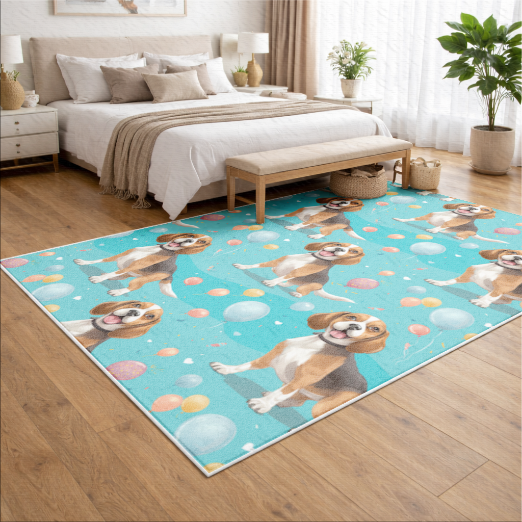 Cute Beagle Dog and Colorful Balloons Seamless Pattern Living room carpet
