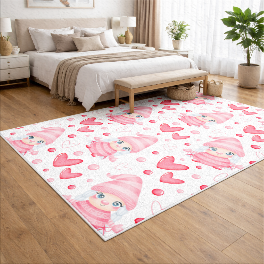 Cute Pink Baby Girl Valentines Day Heart Pattern Design Living room carpet