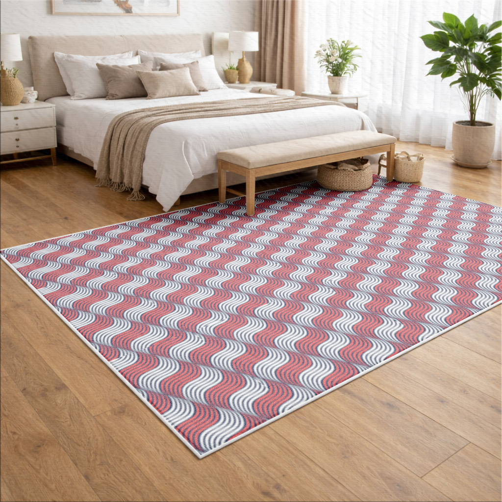 Red and Navy Wavy Line Pattern Living room carpet