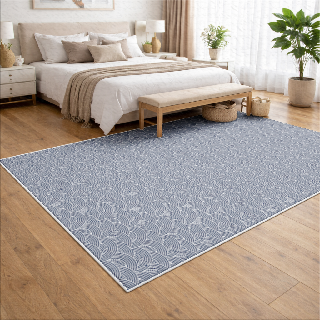 Navy and White Semi Circle Geometric Pattern Living room carpet