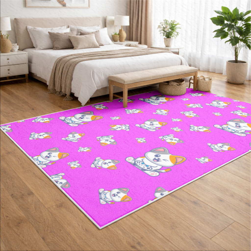Cute Cartoon Cat Pattern on Pink Background Living room carpet