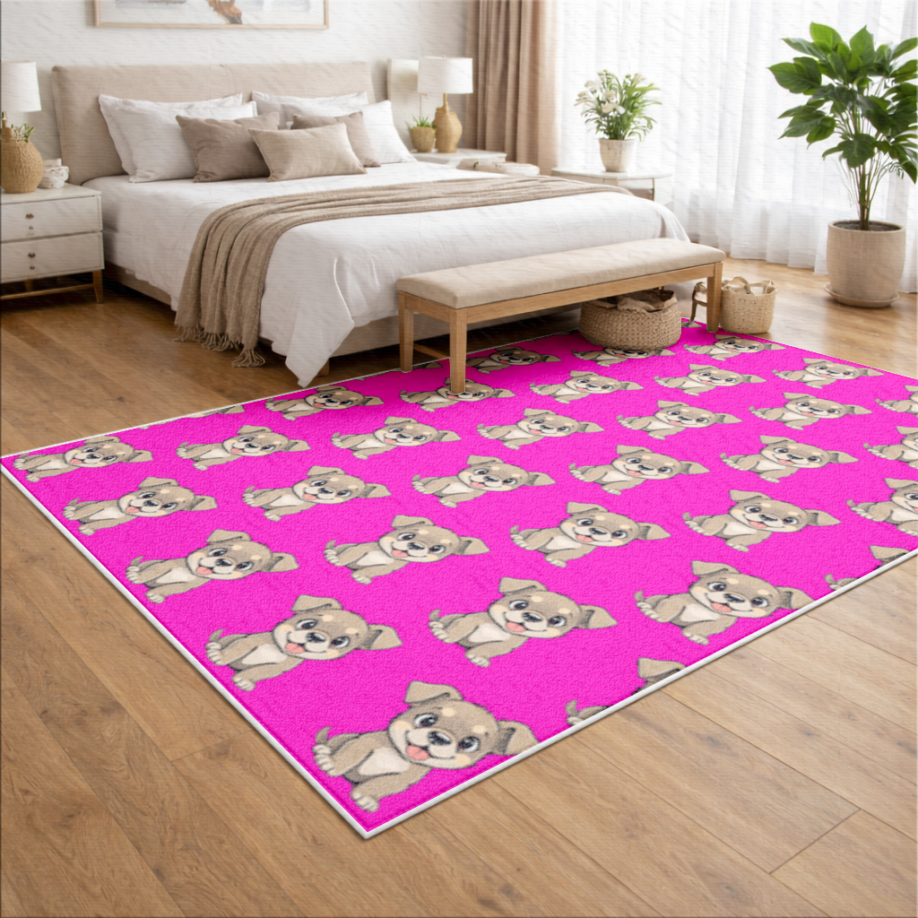 Cute Dog Illustration on Pink Background Living room carpet
