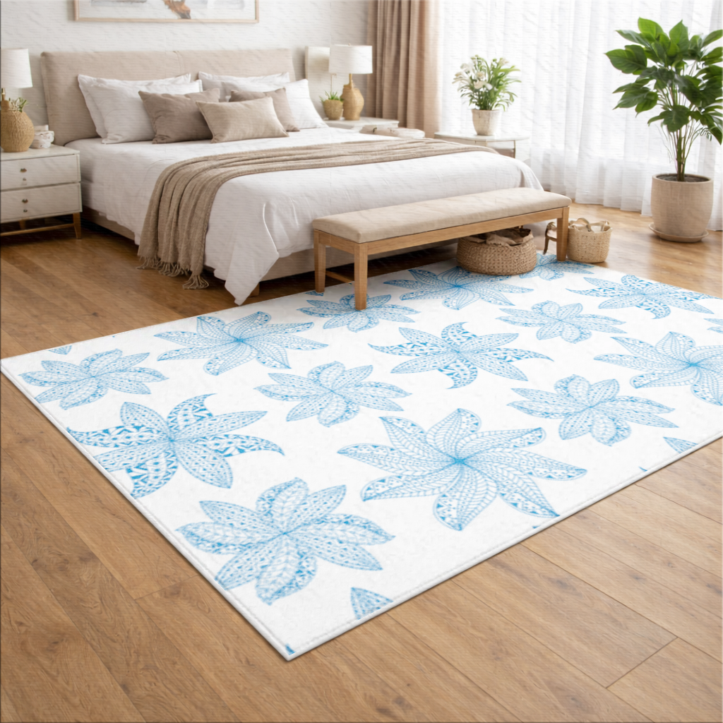 Blue Mandala Floral and Leaf Zentangle Pattern Living room carpet