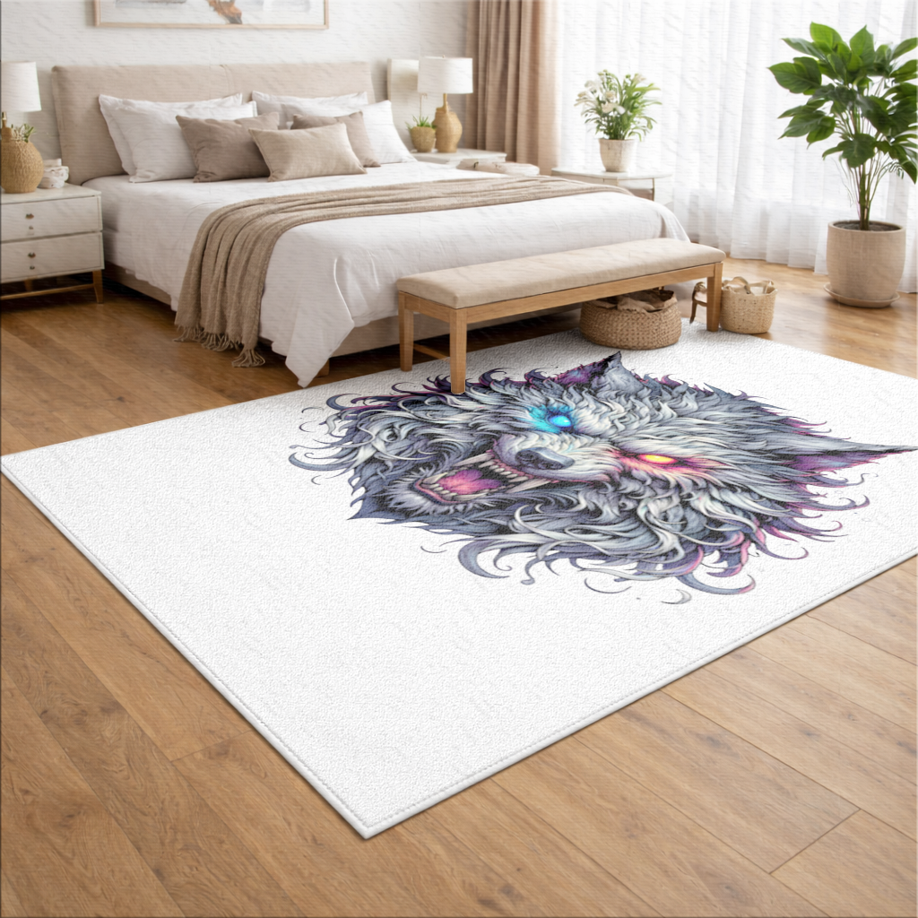 Fierce Wolf Head Illustration Heterochromia Eyes, Savage Wolf Living room carpet