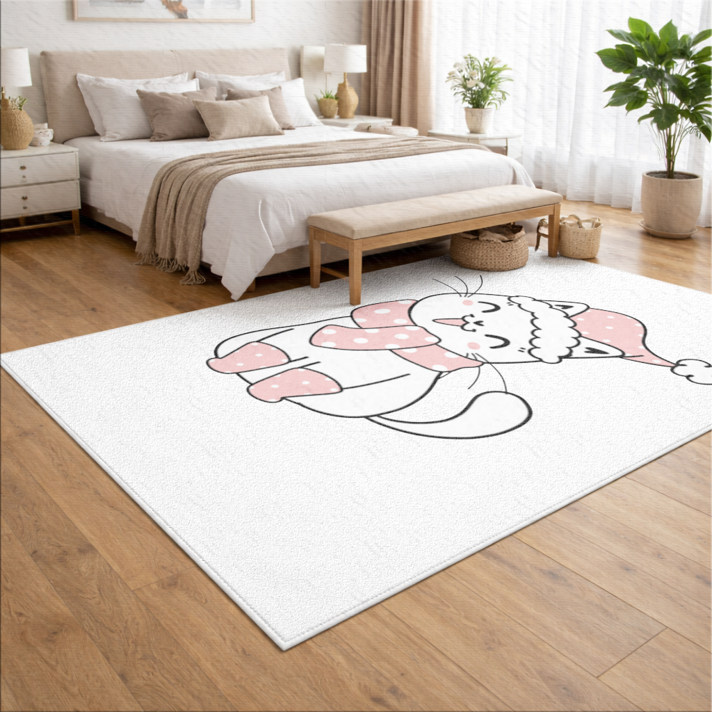Cute Christmas Cat with Pink Polka Dot Outfit Living room carpet