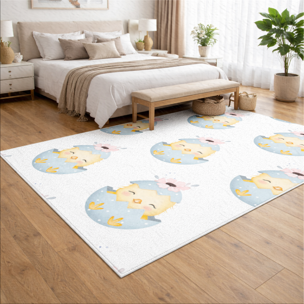 Cute Chick in Egg with Floral Hat Living room carpet