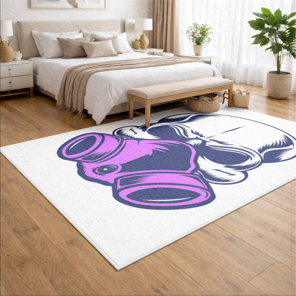 Skull with Gas Mask Illustration Modern and Edgy Design Living room carpet