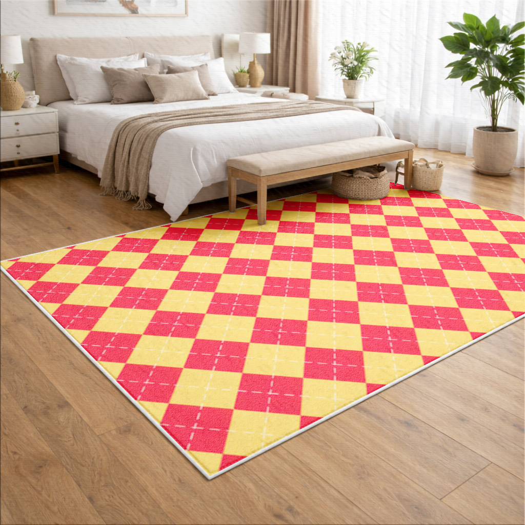Red and Yellow Argyle Geometric Pattern Background Living room carpet