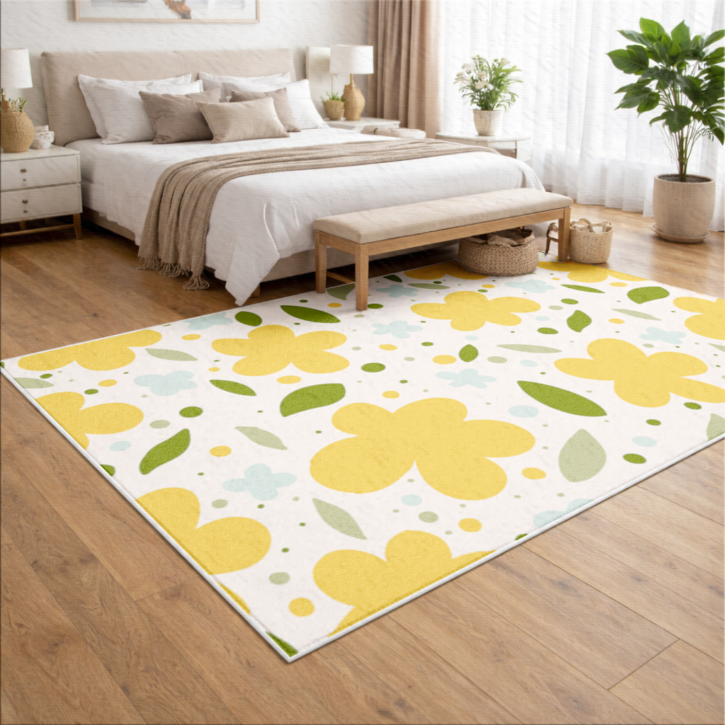 Yellow Floral and Leaf Boho Seamless Pattern Living room carpet
