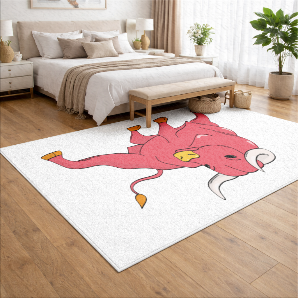 İspanyol Boğası Kırmızı Matador Tarzı Güçlü Boğa İllüstrasyonu Salon Halısı
