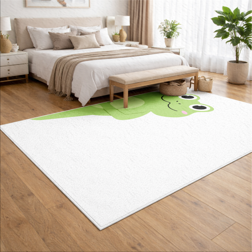 Cute Green Frog Peek-a-Boo Illustration Living room carpet